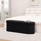 Bonlife Folding Ottoman Storage Bench 120L Black 110x38x38cm Boucle view 3