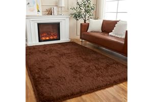 AMTOVO Area Rugs for Living Room, Fluffy Brown 6x9 Clearance Bedroom Rug, Large Throw Shag Carpet for Nursery, Kids, Playroom Home Decor