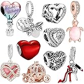 10 Pack Silver Bead Charms for Pandora Bracelets and Necklaces, CZ Pendant Jewelry Charm Set for Women