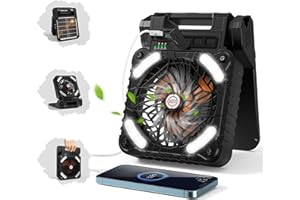 RYCHI Portable Solar Powered Fan, 19240mWh Battery Powered Fan with LED Light, 4 Speeds Powerful Wind, 3 Timer, Camping Solar Fan, Rechargeable Fan for Hurricane Picnic Tent Home Travel(Black)