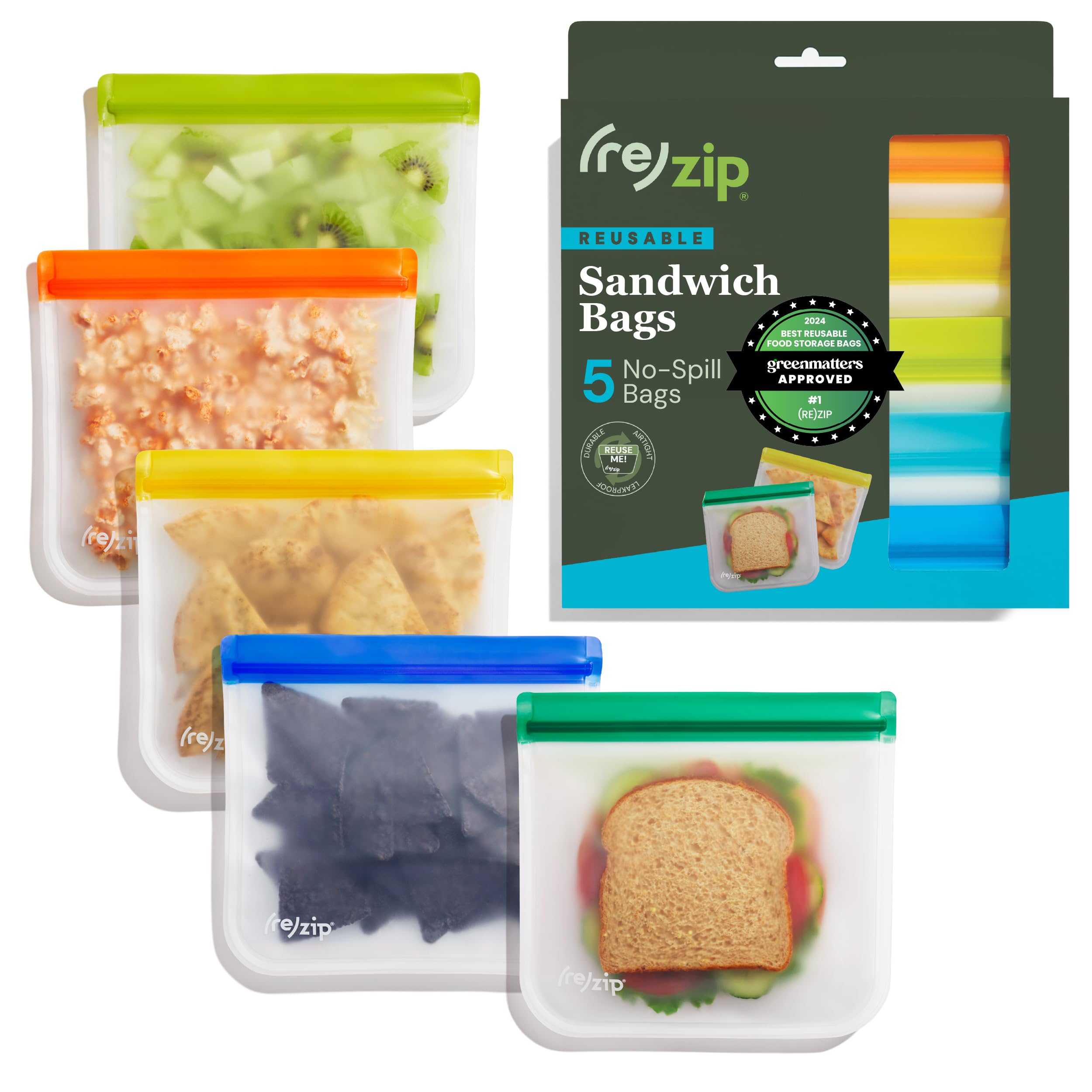 rezip Lay-Flat Lunch Leakproof Reusable Storage Bag (Multi Colour) by rezip