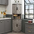 Vabches 64.8" Tall Farmhouse Corner Cabinet with 4 Doors and 5 Storage Shelves, Farmhouse Storage Cabinet with Barn Door Design, Home Space Saver for Living Room, Kitchen, Laundry Room,Grey