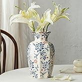SEUYUCL 9.5 Inch Vintage Ceramic Vase, Chinoiserie Flower Vases Decorative Antique Vases for Home Decor, Rustic Blue and Pink Porcelain Vase Farmhouse Shelf Table Centerpieces Decor