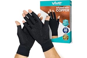Vive Copper Infused Fingerless Arthritis Compression Gloves (Pair) - Relief for Men, Women, Rheumatoid, Swelling, Carpal Tunnel, Tendonitis, Edema, Hand & Finger Pain - Comfortable Non-Slip (Medium)