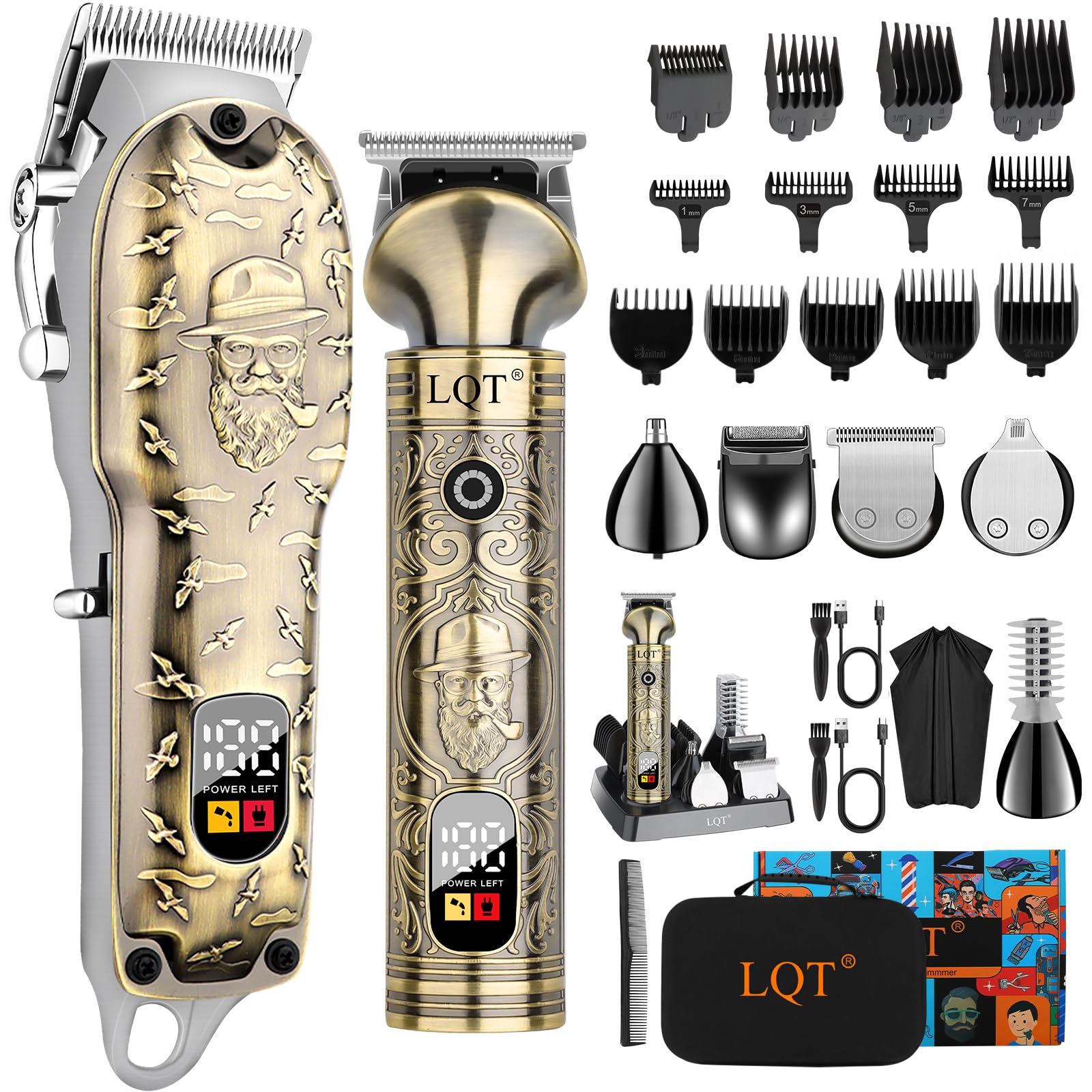 Photo 1 of LQT® Professional Hair Clippers for Men - Cordless Electric Hair Trimmer & Beard Shaver Kit with Stainless Steel Blades, 12 Guide Combs (1-15mm), Type-C Charging Trimming & Fading