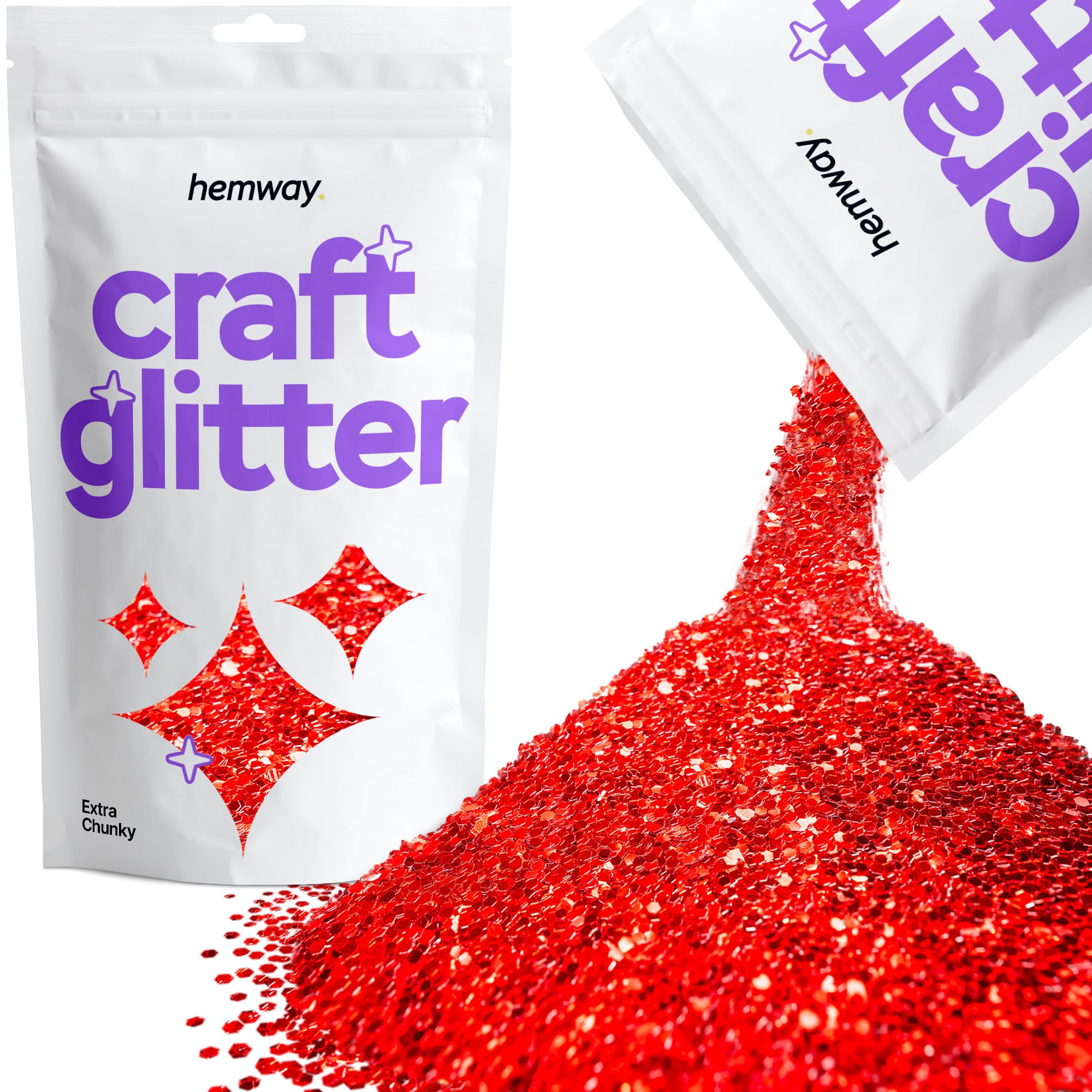 Hemway Craft Glitter Red 100g Extra Chunky Glitter for Crafts, Resin, Cosmetic, Nail, Face, Body, Festival, Tumblers, Art, Candle, Crafting