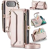 Strapurs Wallet Case Compatible with iPhone Air 6.5" RFID Blocking 10-Card Holder Soft PU Leather Magnetic Snap Shoulder Strap Zipper Pocket Phone Case Fit for iPhone 17 Air for Women - Rose Gold