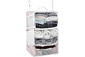 ELEZAY Hanging Packing Cubes Portable Closet 3-Shelf Travel Collapsible Compression Garment Organizer for Carry-on Luggage Suitcase Space Saver Bag XX-Large_No Side Pockets, Blush Pink