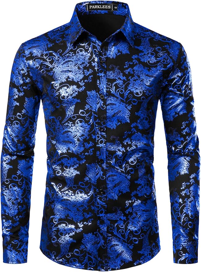 PARKLEES Men's Luxury Paisley Gold Shiny Printed Stylish Slim Fit