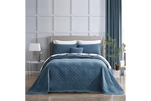HZ & HY Oversized King Bedspread - Shabby Chic Rustic Look - Enzyme Washed, Ultra Soft & Lightweight, Reversible, Cotton/Polyester, 5 Piece, China Blue