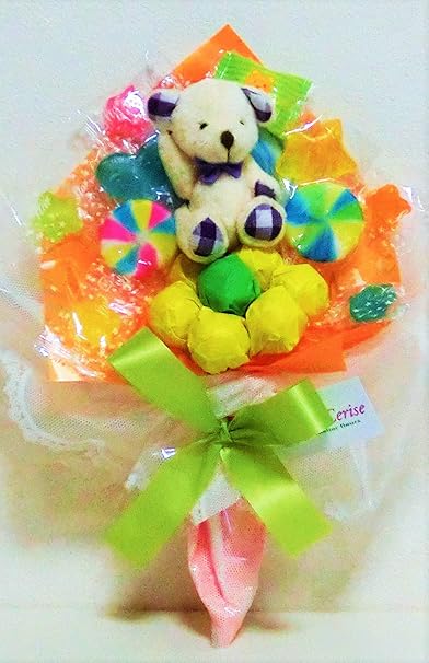 Amazon Co Jp キャンディーブーケ 手持ちsサイズ シロクマさん パープル 発表会 花束 オレンジ 食品 飲料 お酒