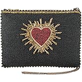 Mary Frances Affection Beaded Heart Burst Mini Crossbody Bag Novelty Evening Clutch Purse, Black