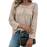 Acelitt Womens Casual Lightweight Crewneck Long Sleeve Knit Sweater Tops, S-XXL