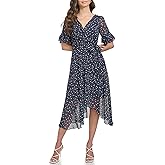 DKNY Womens Ruffle Sleeve Surplice Tie Fit & Flare Midi Dress