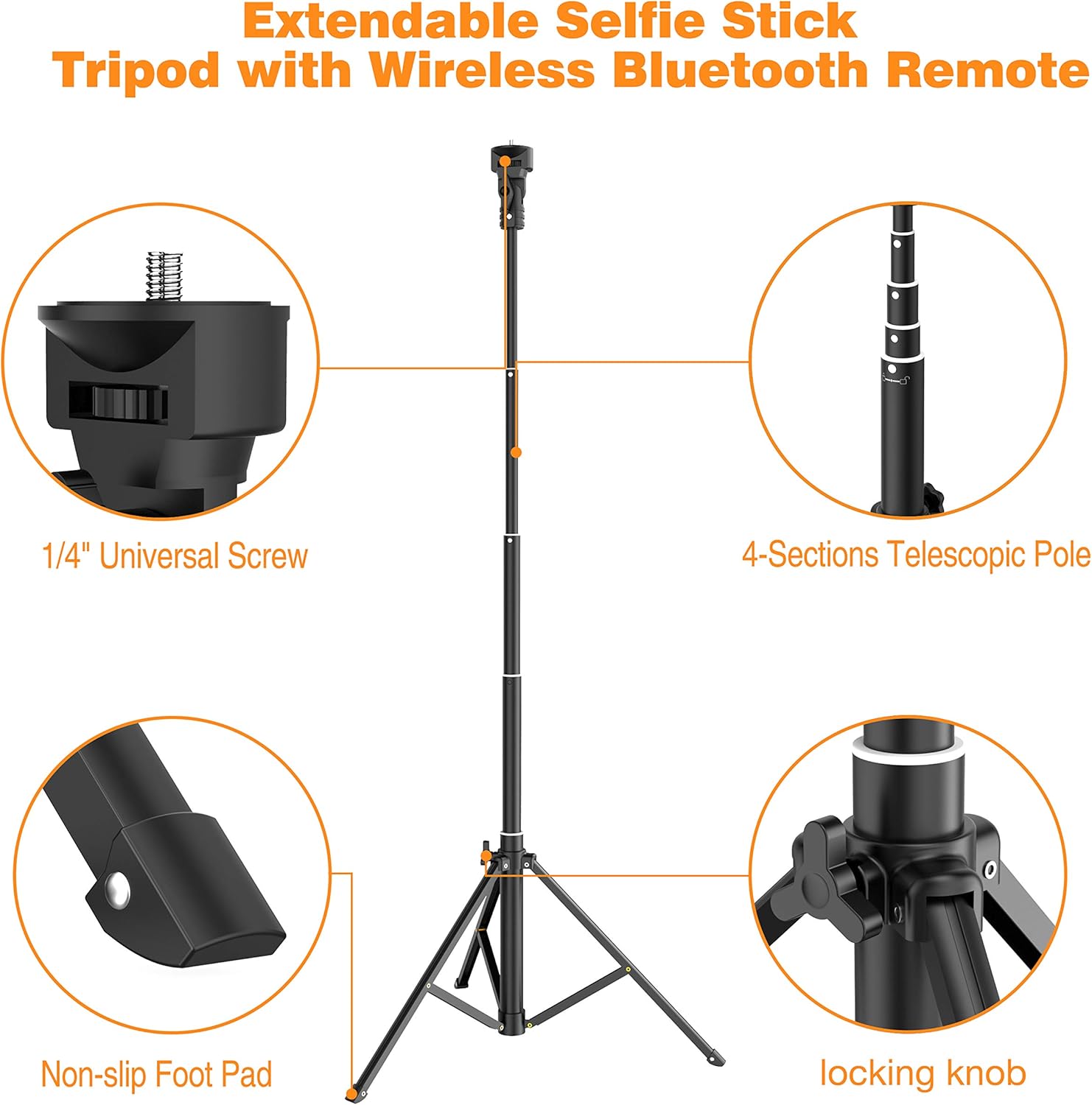 Selfie Stick Tripod, 52" Extendable Phone Camera Selfie Stick with Tripod Stand & Wireless Remote for iPhone Xs X 6 7 8/ Huawei/Samsung Galaxy S9 Note8/ Xiaomi/GoPro/Android Phones: Camera & Photo