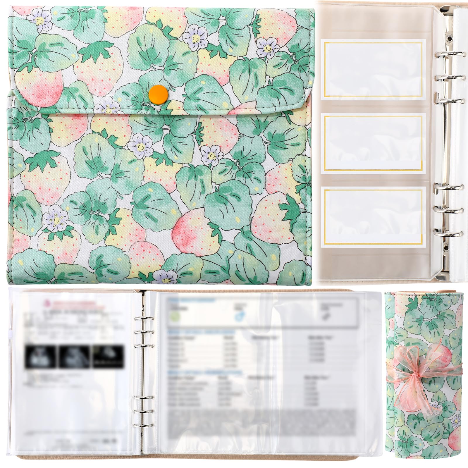 Photo 1 of Marspark Baby Document Organizer and Briefcase A4 A5 Baby File Organizer 40 Pages Newborn Keepsake with Zipper Bag Soft Fabric Documents Folder for Newborns Pregnancy Expectant Parents(Strawberry)