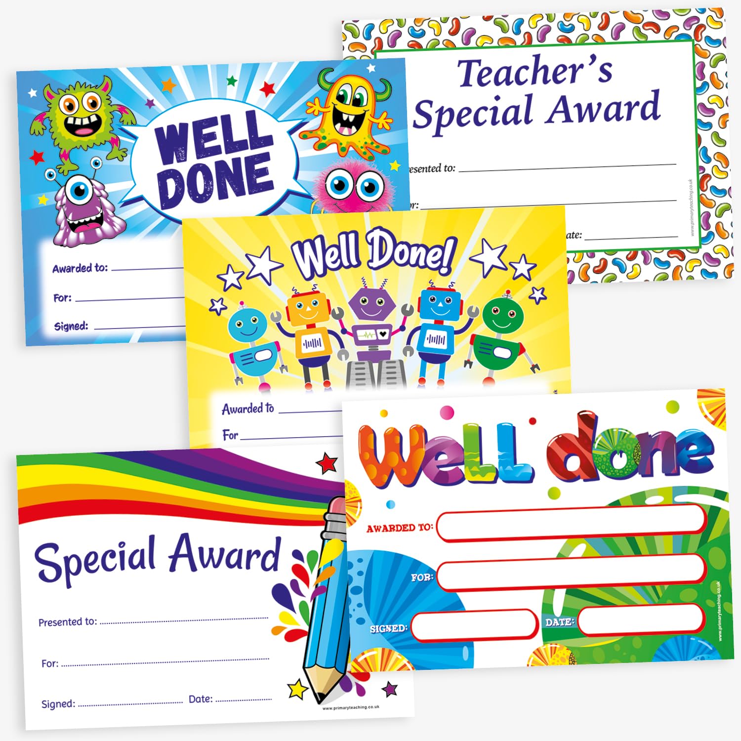 100 Mixed Scented Smelly Well Done Teachers Special Award Motivational Childrens Pupils Teachers School Reward Certificates Value Pack A5 Primary Teaching Services