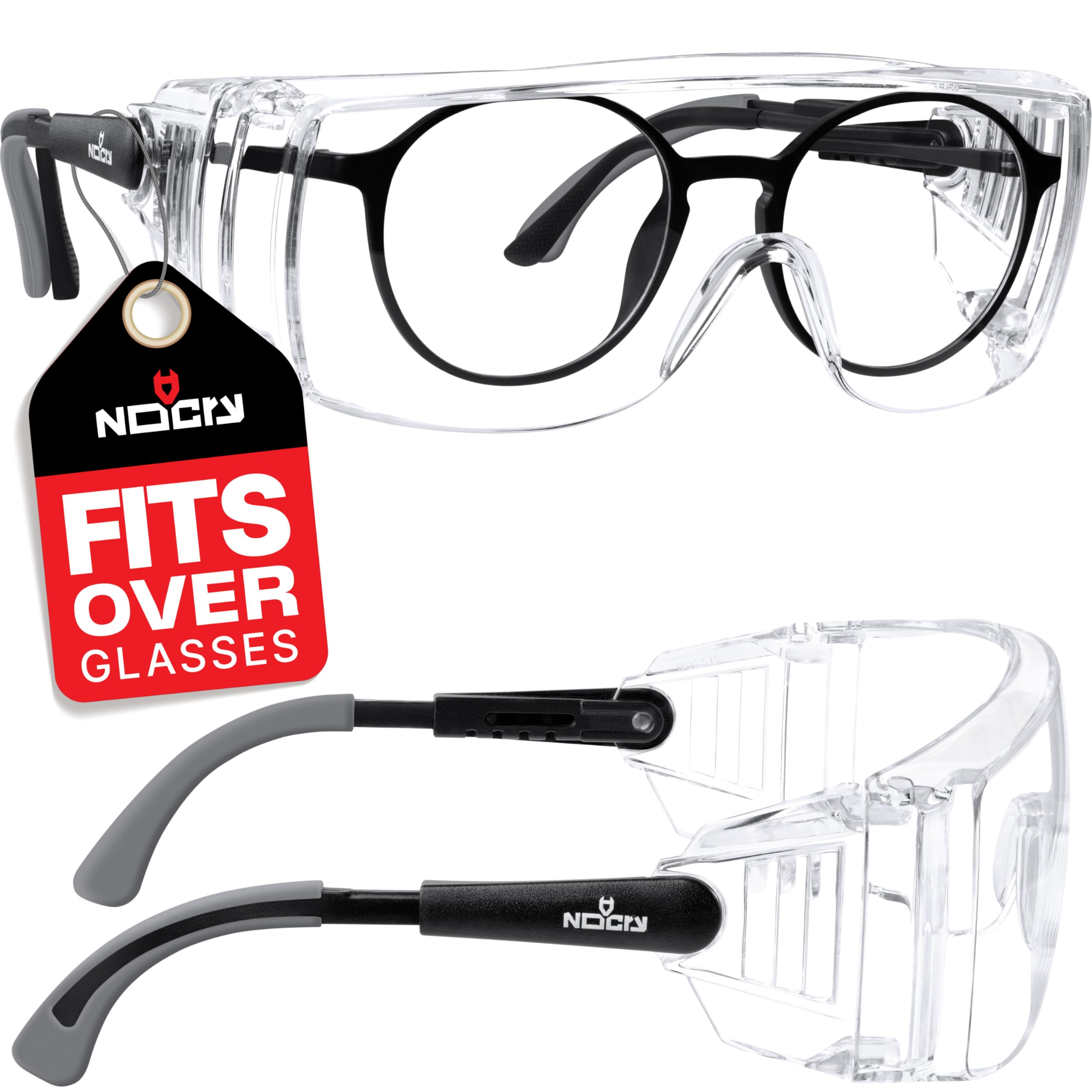 Photo 1 of NoCry Safety Glasses Over Eyeglasses — Fog and Scratch-Resistant Over Glasses Safety Glasses for Men and Women with Side Shields, UV380 Protection, ANSI Z87 Rated — Perfect Safety Goggles Over Glasses