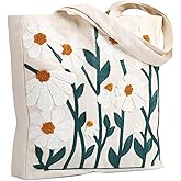 Shinylin Embroidery Tote Bag for Women Reusable Aesthetic Canvas Floral Shoulder Bag for Work Shopping Grocery Gift