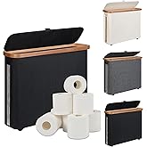 Toilet Paper Storage Basket with Lid - The Ultimate Bathroom Organizer, Free Standing Toilet Paper Holder for Up to 9 Mega Rolls, Toilet Tissue Storage Bin with Handle for RV Closet, Black