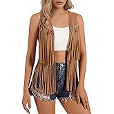 Remidoo Women's Fringe Vest Sleeveless Open Front Faux Suede Western Cowgirl Boho Festival Outfit