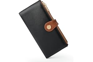 Sunpour RFID Blocking Wallet Women,Slim Womens Wallet Ultra Slim Ladies Wallets Thin Leather Women Wallet Credit Card Holder Wallet With Zipper Pocket (Black＆Brown)
