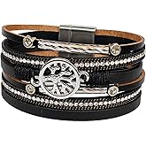 ARVATO Leopard Bracelet for Women (7.68”) Multi Layered Animal Cheetah Print Natural Stone Braided Boho Leather Wrap Bracelet Jewelry