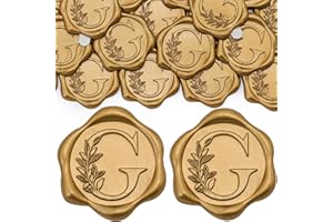 SWANGSA 50 Pack Letter G Wax Seal Stickers, Antique Gold Botanical Leaves Initial Alphabet Self-Adhesive Wax Seal Stickers for Wedding Party Invitation Envelopes