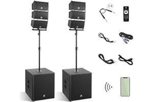 RK RECK RECK CLUB-8000 18-inch 8000W P.M.P.O Stereo DJ/Powered PA Speaker System Combo Set 6 Line Array Speakers and Two 18 inch Subwoofers with Bluetooth/USB/SD Card/Remote Control