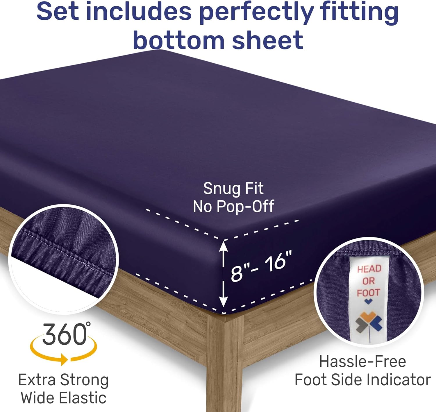 Royal Purple Sheets Queen Size - Real Cotton 400 Thread Count 4 Piece Bed Set, Wrinkle Resistant Sateen Bedding, Elasticized Deep Pocket Fits Low Profile Foam and Tall Mattresses: Home & Kitchen