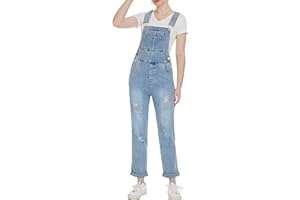 ODEFOU Denim Bibs Overalls Stretch Straight Leg Coveralls Jean Jumpsuit Adjustable Shoulder Strap Cute Overall for Mens and Womens