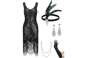 YESSA Flapper Dresses 1920s Gatsby Dress for Women Roaring 20s Costumes Fringed Sequin Cocktail Dress with 20s Accessories