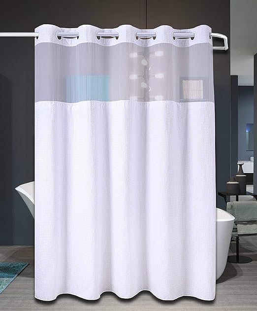 Hookless Shower Curtain with Snap in Liner for Bathroom Waterproof Rust Proof with Premium Flex