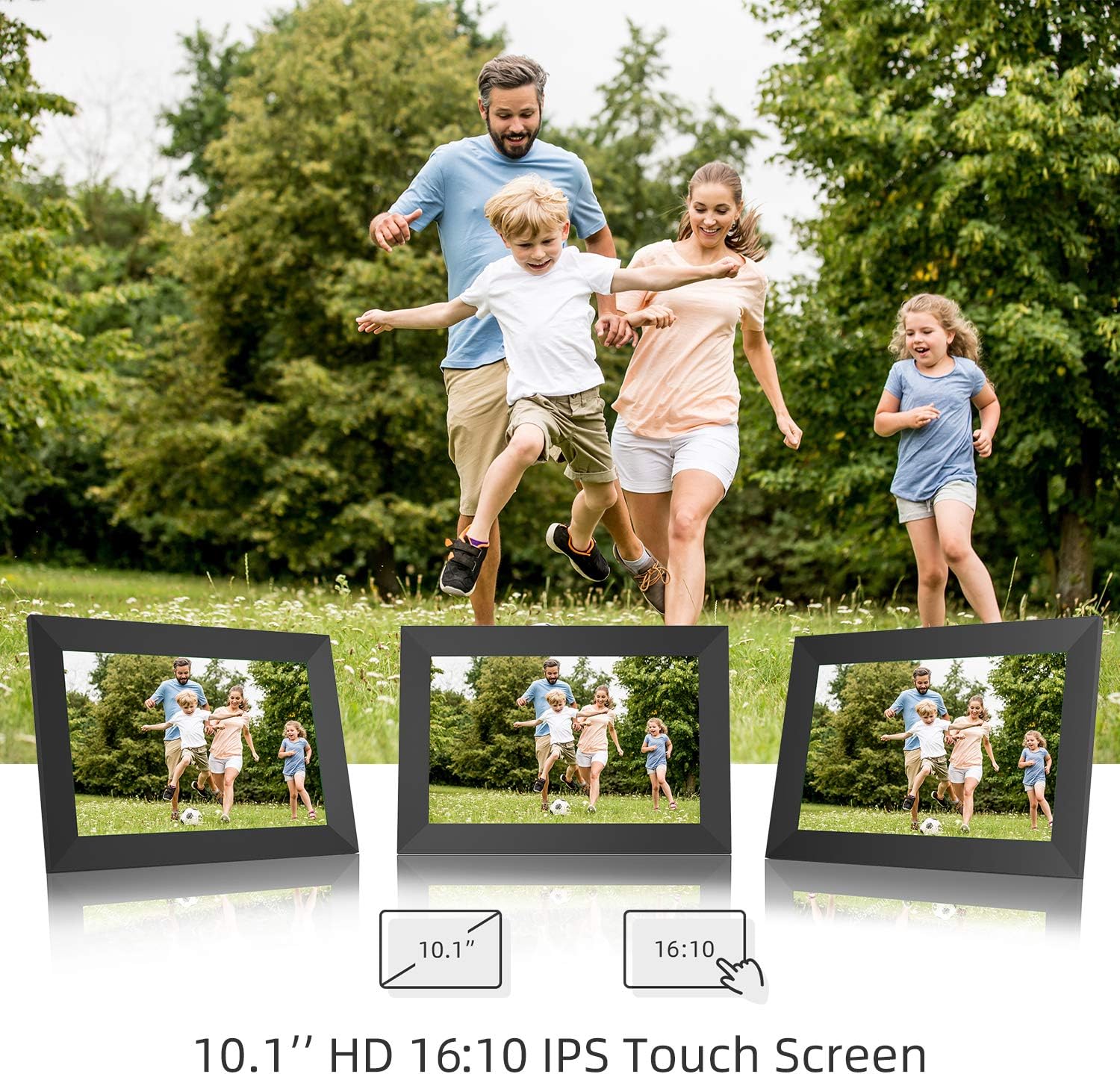 Jeemak Digital Picture Frame 10.1 inch WiFi Photo Frame with HD IPS Touch Screen Portrait or Landscape Stand Auto-Rotate Share Photos and Videos via App at Anytime and Anywhere : Electronics