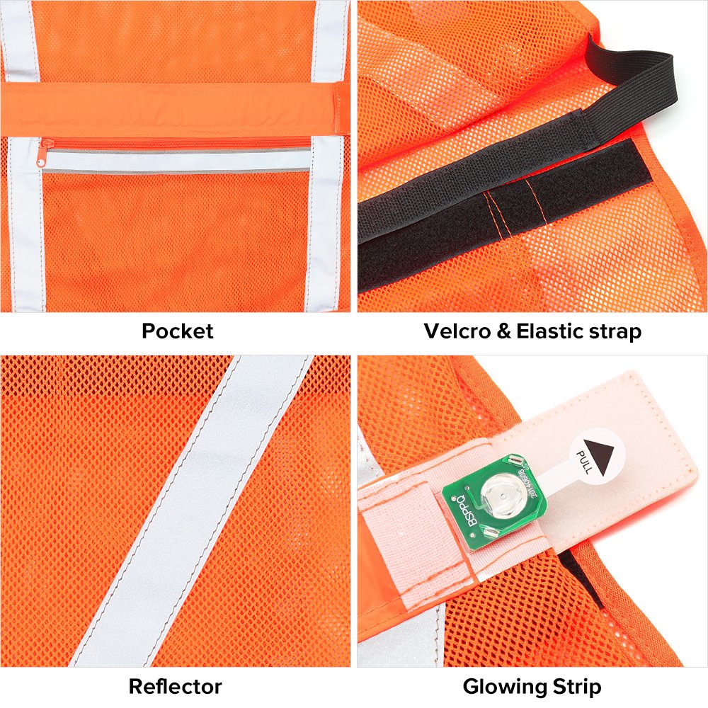 CLAN-X Reflective Running Vest LED Safety Lights Vest, Adjustable Lightweight& Comfortable Mesh Reflective Vest Gear for Running, Cycling, Hiking, Jogging, Motorcycling, Night-working (Orange)