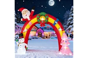LOVTILAK 12FT Giant Christmas Inflatables Arch Outdoor Decorations Xmas Tree Santa Claus Snowman Blow Up Yard Decorations with Built-in LED Lights for Garden Lawn Outdoor Yard Winter Holiday