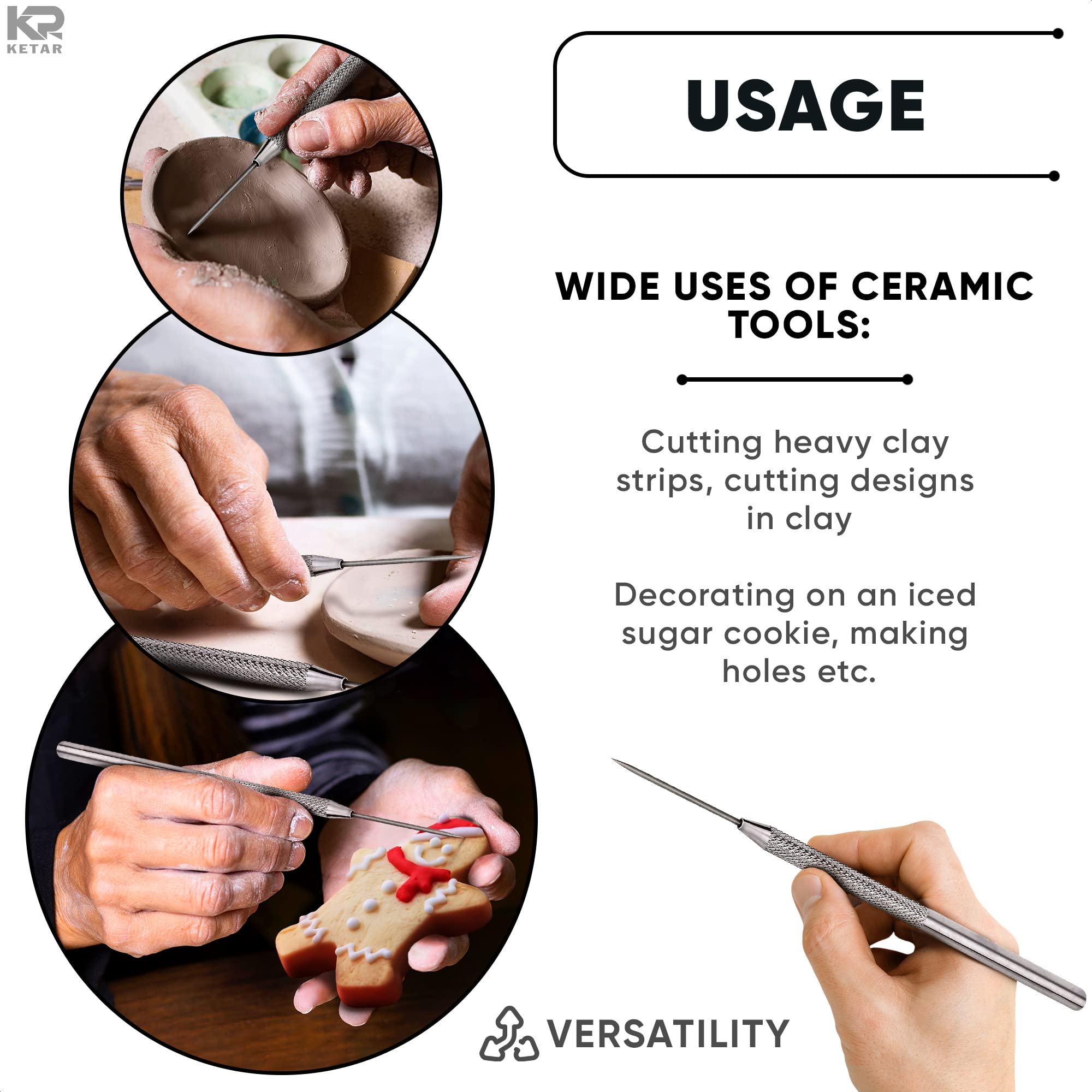 KETAR 4Pcs Pottery Needle Tool – 6.3 Inches Needle Tools for Clay, Durable Stainless Steel Tips, Non-Slip Grip & Protective Sleeve, Easy to Clean for Ceramics, Sculpting, DIY Craft & Detailed Carving