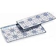 Bico Blue Talavera Ceramic 14 inch Rectangular Serving Platter, Set of 2, for Serving Salad, Pasta, Cheese, Ham, Appetizer, Microwave & Dishwasher Safe