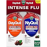 Vicks DayQuil & NyQuil Intense Flu Liquid, Value Pack, Over-The-Counter, Multi-Symptom, Powerful Relief for Body Aches, Fever, Headache, Sore Throat, and Cough, 6 Hour Relief, Cherry Flavor, 12 FL OZ