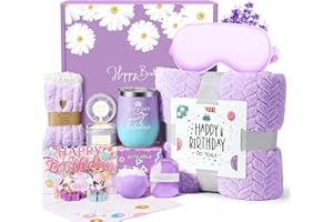 WASOCOL Birthday Gifts for Women Friendship, Happy Birthday Gift Basket for Mom Friend Sister Her Birthday Gift Unique, Luxury Self Care Gift Lavender Relaxing Spa Gifts Set with 3D Birthday Card for Women
