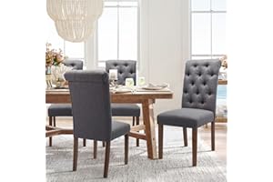 COLAMY Button Tufted Dining Chairs Set of 4, Parsons Upholstered Fabric Dining Room Chairs Kitchen Chairs with Wood Legs and 