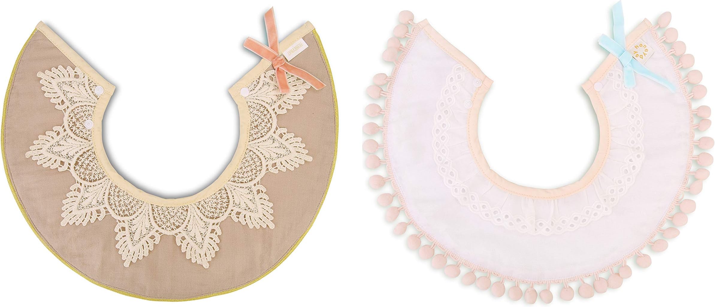 Baby Bib for Girls,360-Degree Rotating Round Baby Dress Bib Drool Bib 0-2 Years 2 Pack