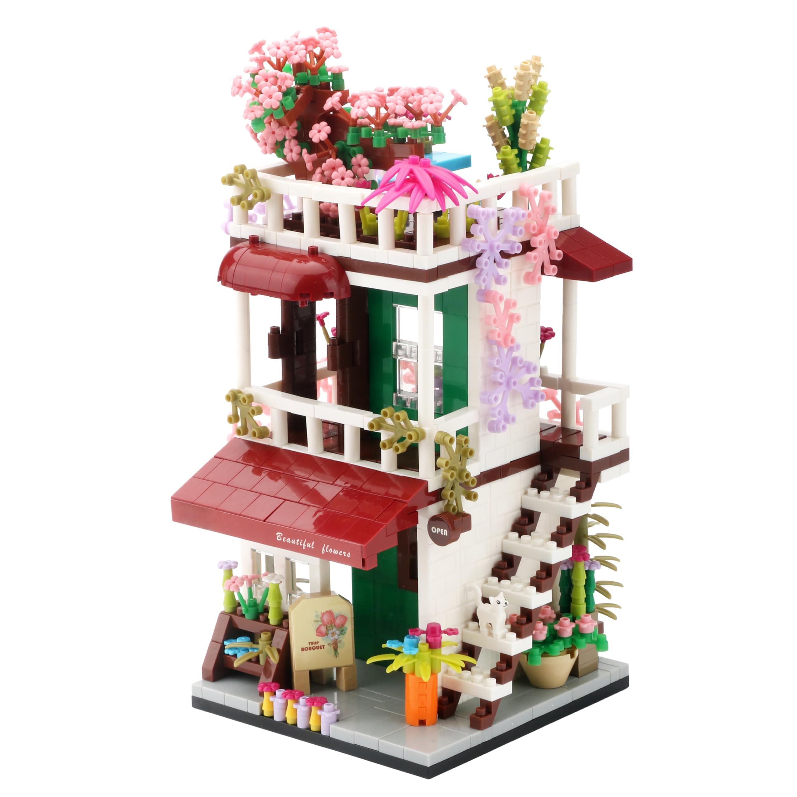 Photo 1 of wriyvngs Street View Mini Building Blocks Flower House Shop Store Building Kit Simulation Construction Educational Creative Toy for Boys Girls Age 8+ 953 pcs