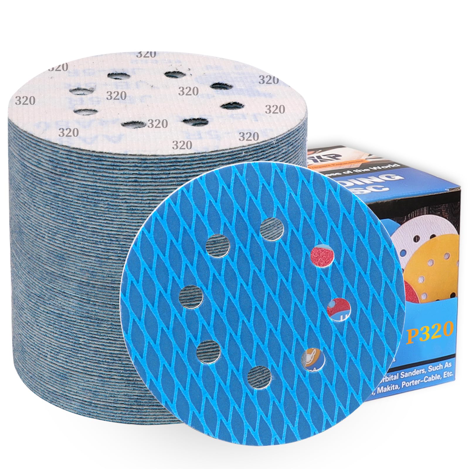 ALPXUXP 125mm Diamond Sanding Discs 320 Grit 8-Holes Hook and Loop Sanding Pads for Random Orbital Sander Sandpaper Sheet（80Pcs）