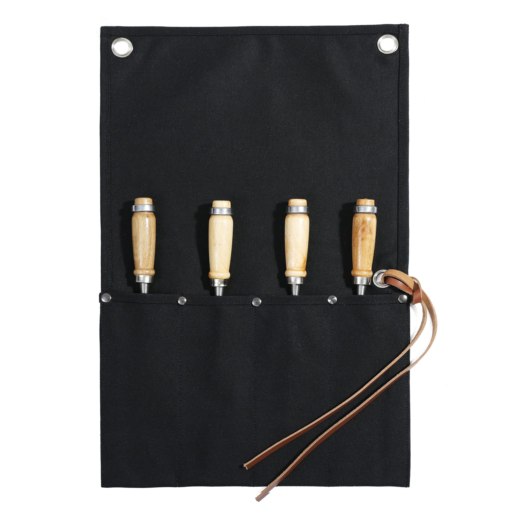 Tool Roll Bag, Heavy Duty Waxed Canvas Wrench Roll Up Pouch Chisel Roll Carry Case (Black)