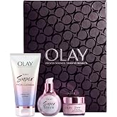 Olay 5-in-1 Holiday Mini Gift Pack - Super Serum Trial 0.4 fl oz, Super Facial Cleanser 4.5 fl oz, Super Cream with Sunscreen SPF 0.5 oz - Brightening, Hydrating, Anti-Aging Skincare Set