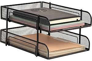 Mind Reader Stackable Paper Tray, Desktop Organizer, File Storage, Office, Metal Mesh, 2 Pcs, Black