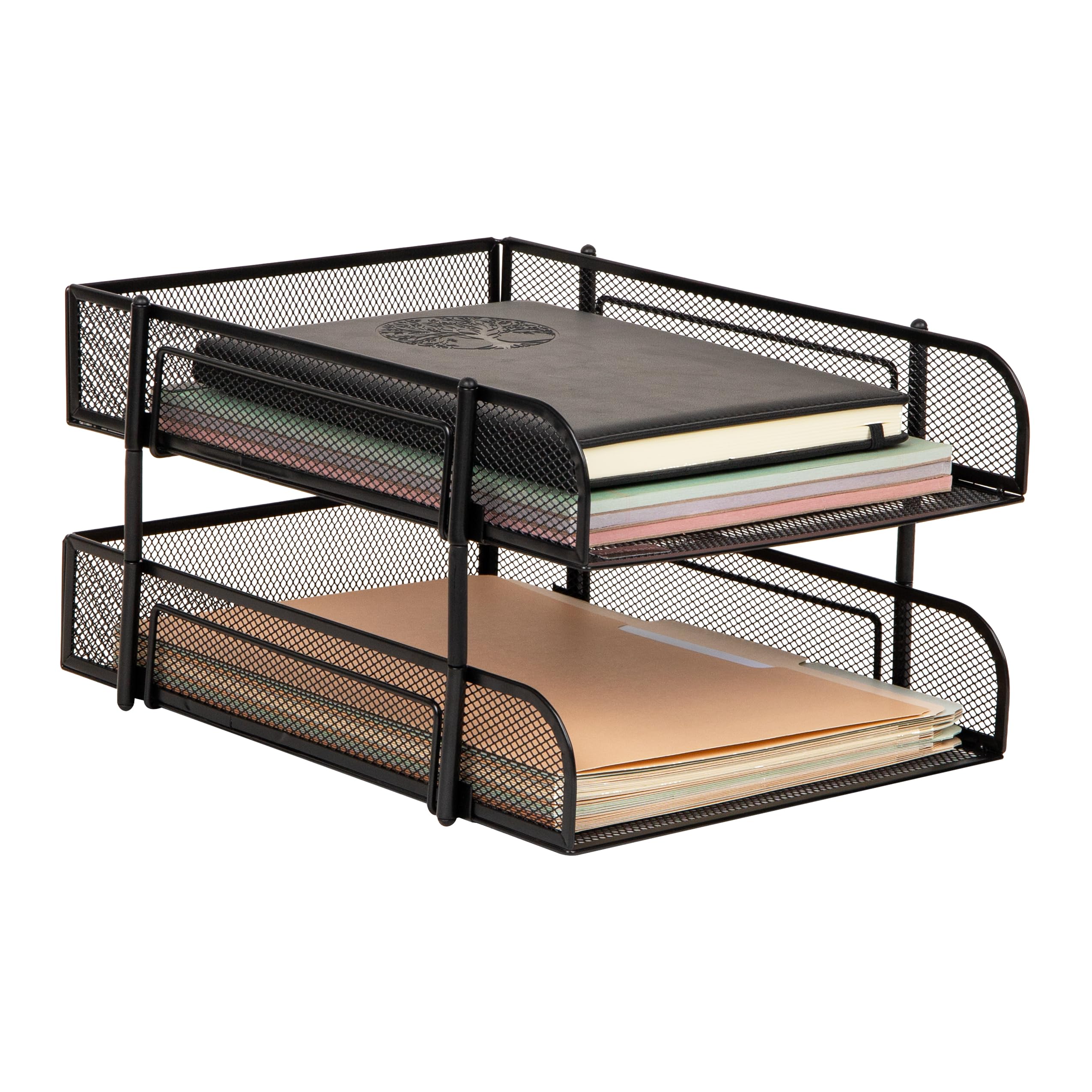 Mind Reader Network Collection, 2-Tier Paper Tray, Letter Size, Stackable, File and Document Holder, Desktop Organizer, Metal Mesh, Black