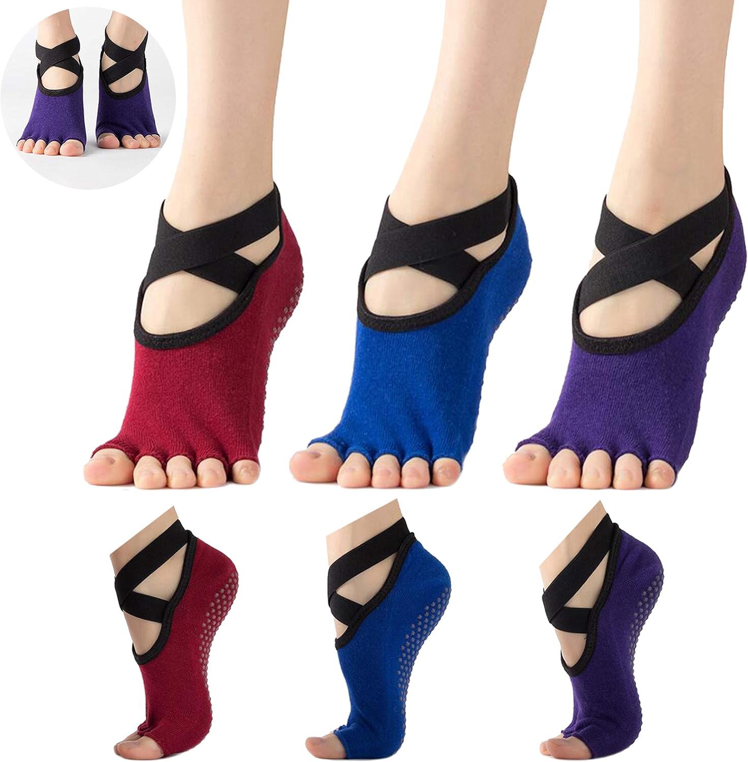 Straps Yoga Socks for Women Toeless NonSlip Grips Ballet Toeless Socks