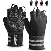 SIMARI Workout Gym Gloves for Men Women, Weight Lifting Gloves with Wrist Wrap Support, SBR Pad Grip for Full Palm Protection, for Exercise, Fitness, Dumbbells, Barbell, Climbing, Fingerless